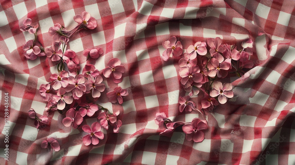 Poster cute small flowers inserted within a red and white plaid pattern, creating a delightful contrast bet
