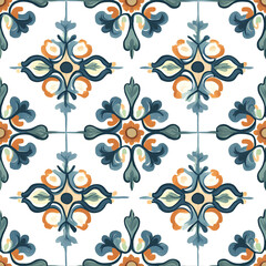 Tile floral seamless pattern