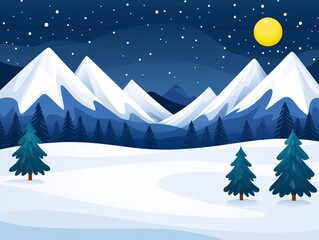 Obraz premium A tranquil winter scene with mountains, snow, and the sun setting.