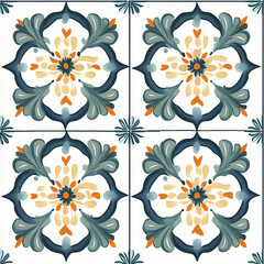 Tile floral seamless pattern