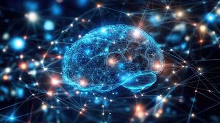 Obraz premium Human brain showing Intelligent thinking processing through the concept of a neural network