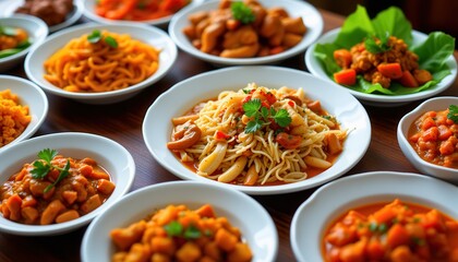 Exotic Cultural Dishes with Vibrant Presentation and Ingredients