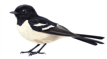 Fototapeta premium A simple black and white 2D cartoon of a bird perched, flat vector style, with a plain white background