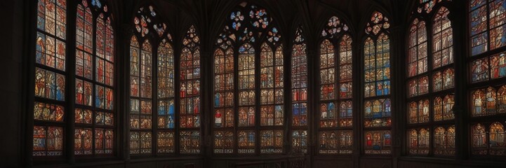 Medieval stained glass windows in a historic Annecy church , annecy, gothic