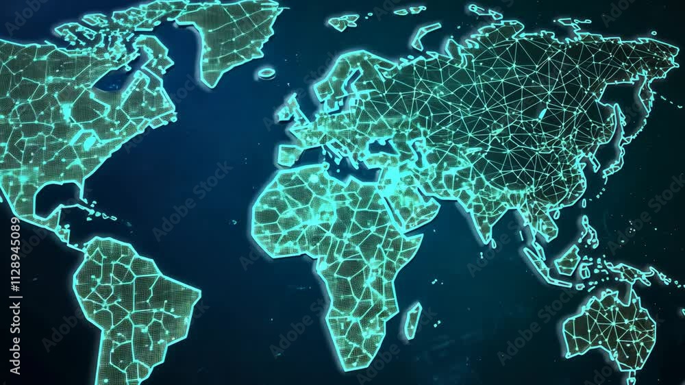 Poster global connectivity map with network nodes and lines representing data transmission