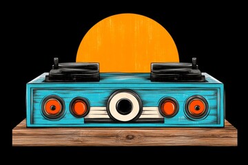 A retro-style poster of a cassette deck with a tape halfway ejected, illustrated with bold typography and muted vintage colors