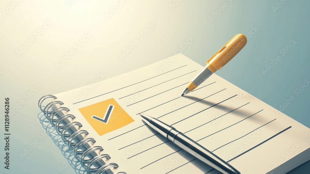Poster a close-up of a notebook with a checklist and a pen, symbolizing organization and task completion.