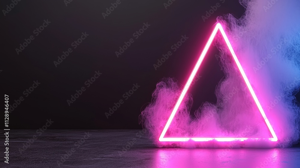 Poster a lively neon triangle with illuminated edges set against a dark backdrop.