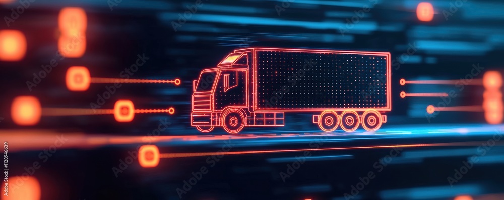 Aufkleber a digital representation of a truck speeding through a network of glowing data, symbolizing logistic