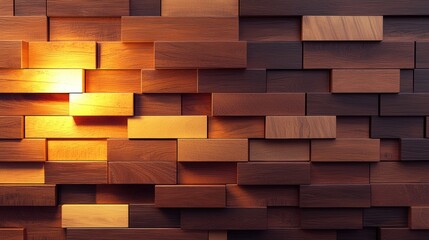 Obraz premium A textured wooden wall featuring various shades of brown, illuminated softly to enhance its natural beauty and depth.