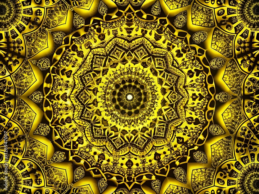 Poster dynamic yellow and black abstract pattern with intricate shapes and designs for graphic design inspi