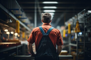 Fototapeta premium Rear view of a quality assurance technician working in a factory