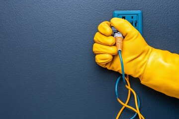 A serene photo of an electrician wearing safety gloves and testing a home electrical outlets for proper grounding