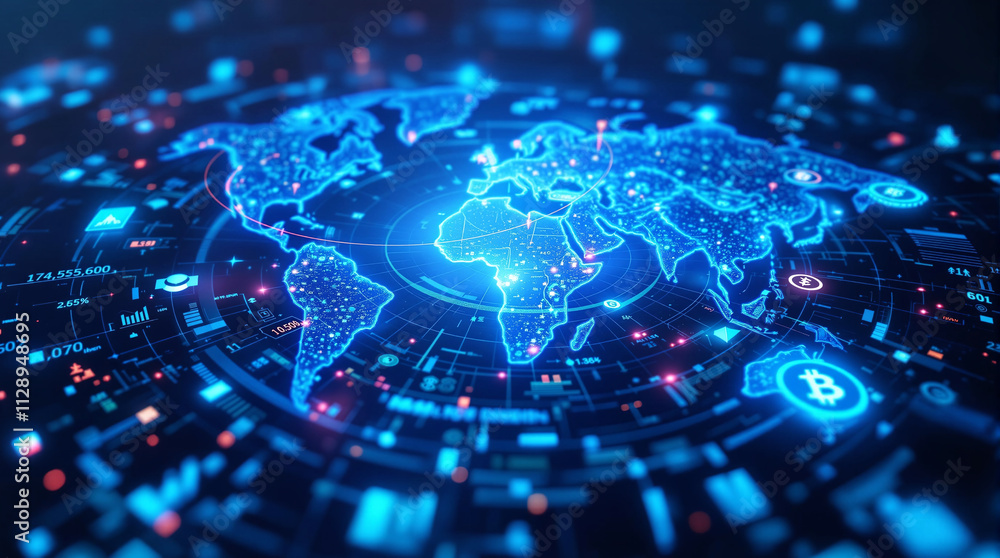 Aufkleber Digital world map with data points