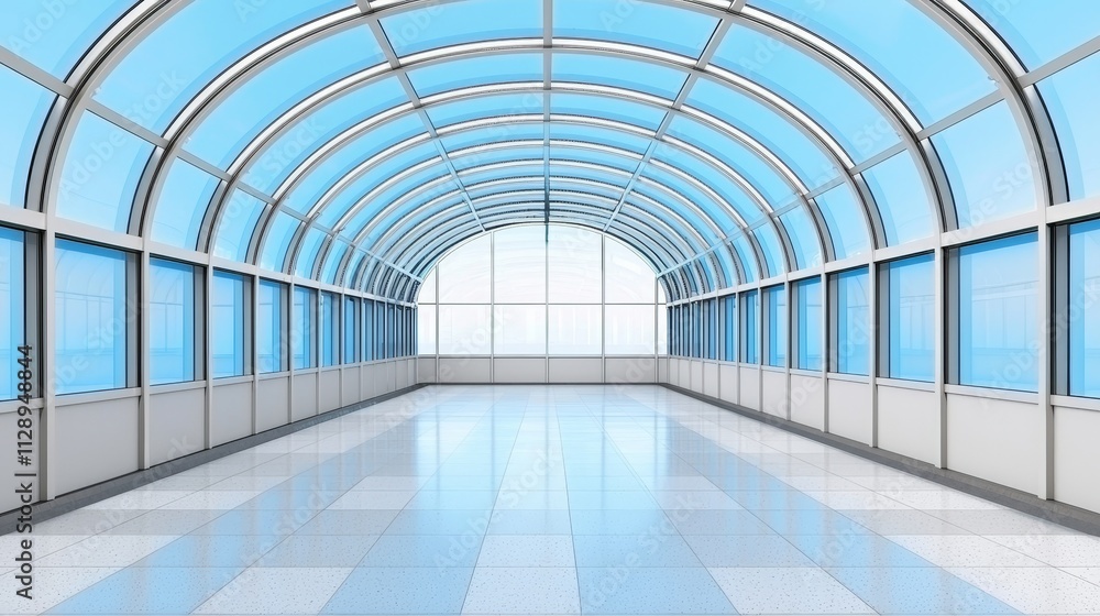Poster a sleek, futuristic tunnel adorned with reflective surfaces and dynamic lines.