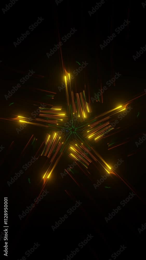 Poster vertical video of futuristic neon display with rotating geometric forms