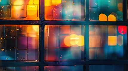 Blurred reflections in the window panes capture the fun and excitement of the party.