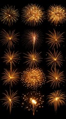 Naklejka premium Golden Fireworks Display Collage