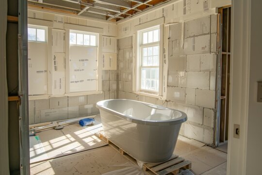Modern home bathroom under construction