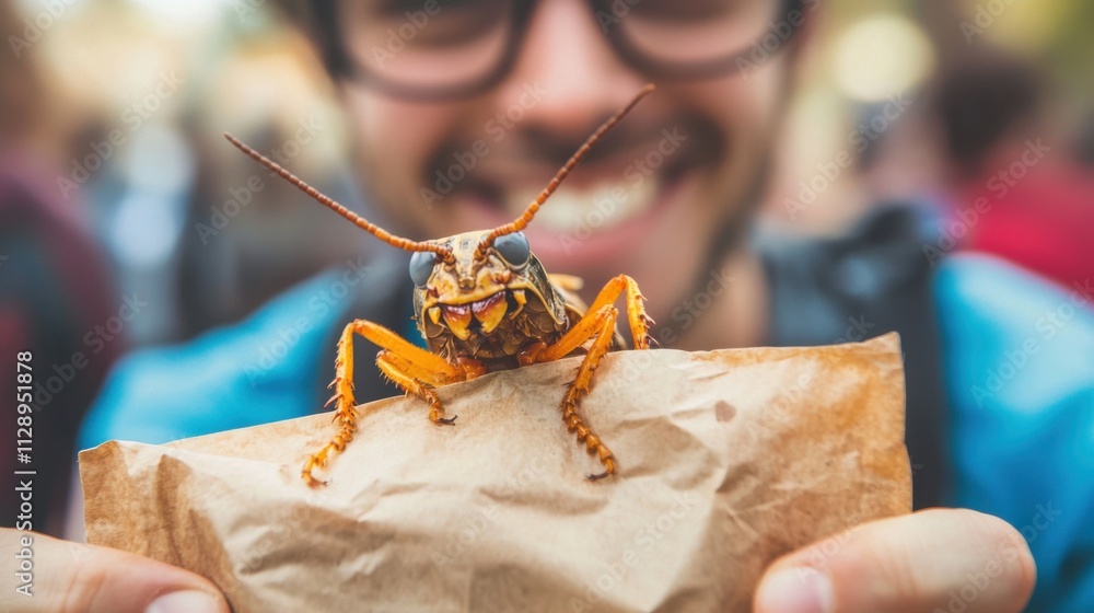 Poster curious grasshopper closeup intricate insect encounter in natural setting
