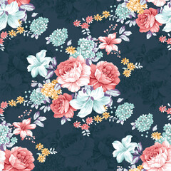 Allover multi motif ornament Seamless pattern with watercolor flowers repeat  texture,seamless pattern use it for filling any contours