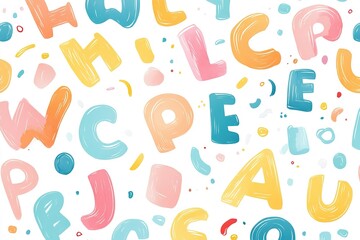 A colorful alphabet pattern with the letters B, J, C, P, E, A, U, W, and X
