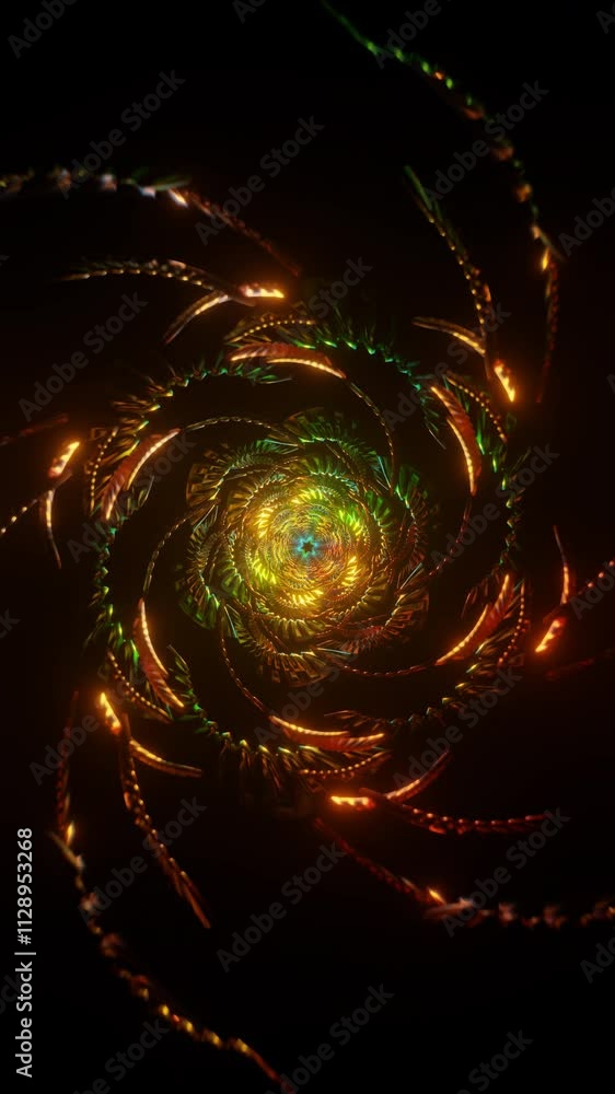 Poster vertical video of abstract neon tunnel with pulsating geometric shapes