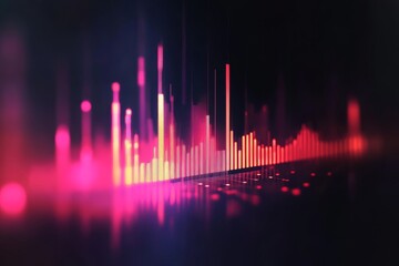 Abstract vibrant equalizer display with glowing bars and particles, perfect for technology, music, and data visualization concepts.