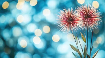 Abstract Festive Bokeh Background with Stylized Flowers