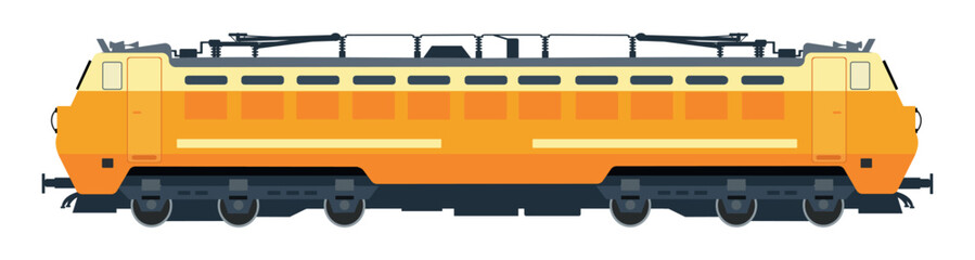 Electric locomotive with white background, side view of a train on white background