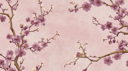Cherry blossom branches in bloom natural setting floral artwork soft pastel background aesthetic perspective seasonal beauty