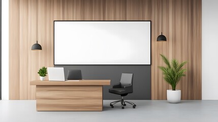 Bright office setup with a well-organized desk, modern decor, and ergonomic seating, 3D rendering