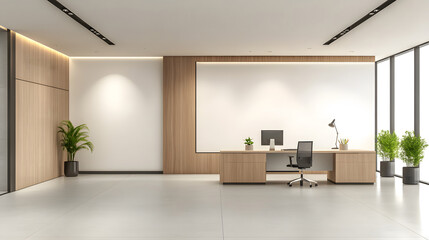 Modern workspace showcasing a clutter-free desk, minimal decor, and a professional atmosphere, 3D rendering