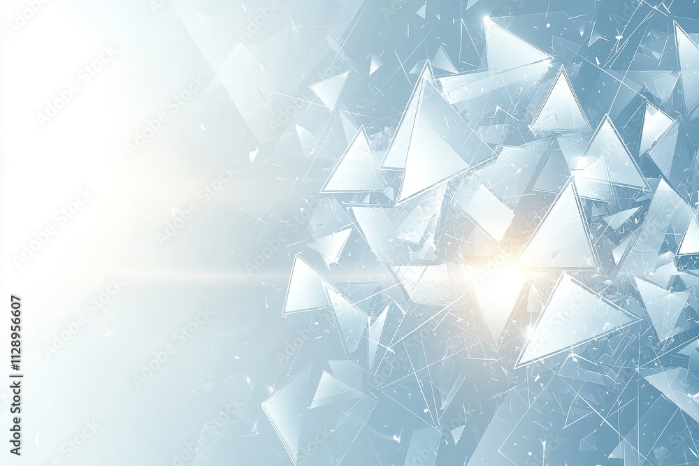 Poster abstract 3d rendering featuring chaotic low poly shapes. polygonal pyramids soaring in empty space. 