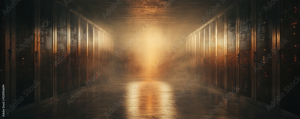 Poster a dimly lit corridor with glowing light at the end, surrounded by textured walls, creating a mysteri