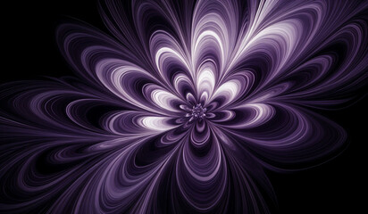 Abstract swirling purple and white flower on black