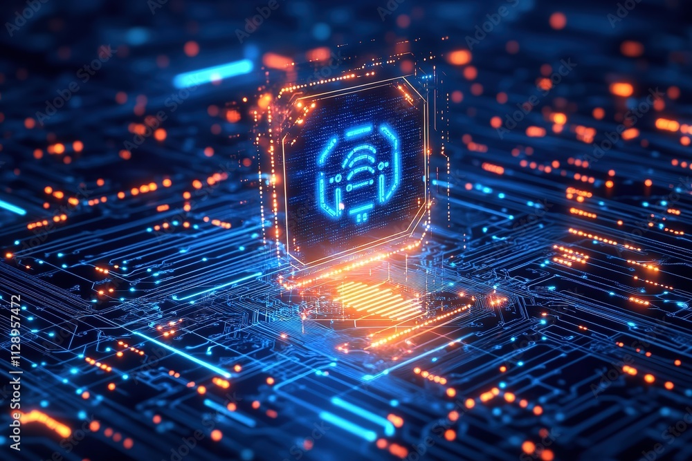 Poster a computer chip with a wifi symbol on it