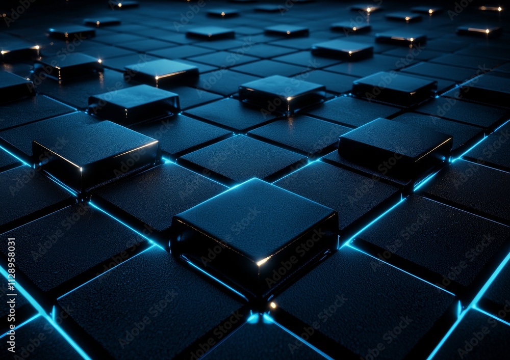 Poster a modern geometric background design featuring an abstract 3d rendering composed of cubes.