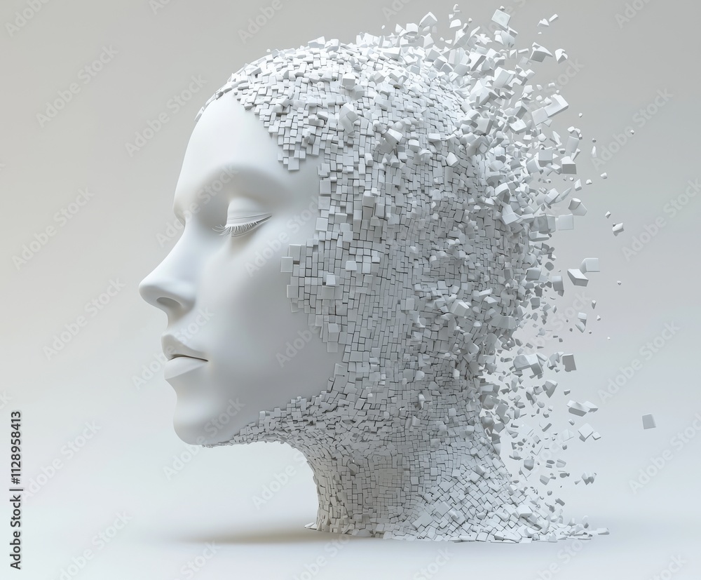 Aufkleber a conceptual stock image featuring an abstract human face, rendered in 3d with a head constructed fr