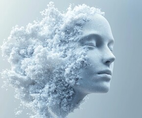 A 3D illustration of an abstract human face, depicted as a head formed from cubes, used as a stock concept.