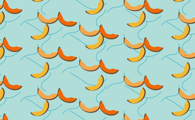 Seamless Melon Slices Pattern Vector on Light Blue Background