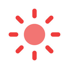 Pixelated Sun Icon: Red and Pink, Eight Rays, Simple Design