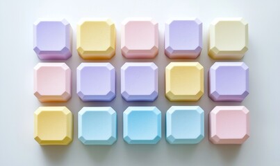 A 3D abstract rendering featuring a modern geometric background composed of vibrant cubes.