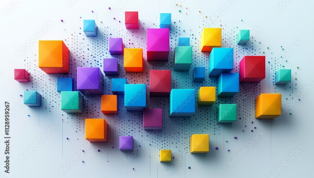 Poster a colorful abstract 3d render featuring a geometric composition with cubes on the background.