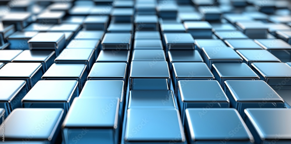 Poster a 3d abstract rendering featuring a geometric design with blue cubes.