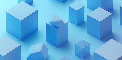 Fototapeta premium An abstract 3D illustration with a geometric background made of blue cubes.