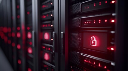 Data security monitoring in high-tech server room digital content corporate environment close-up view cybersecurity importance