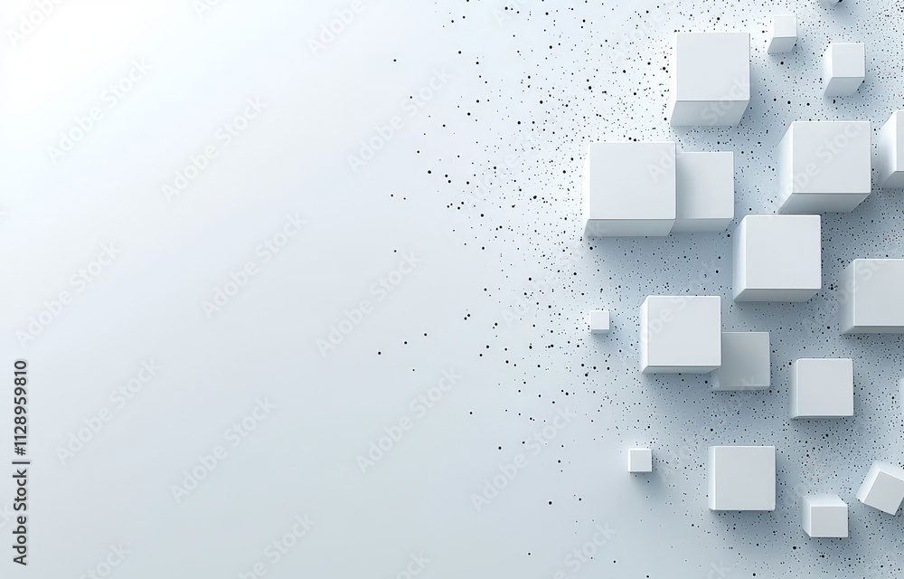 Poster a conceptual 3d illustration of a white geometric background with cubes, representing blockchain tec