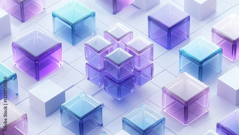 Poster an abstract 3d render featuring a geometric arrangement of cubes, serving as a background design.
