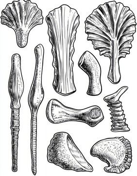 Silurian period - paleontology - vintage engraved illustration of animal fossils and skeletons collection from Larousse du xxe siècle.